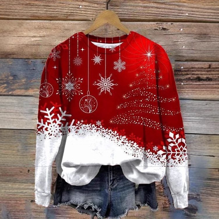 Casual Crew Neck Christmas Sweatshirt