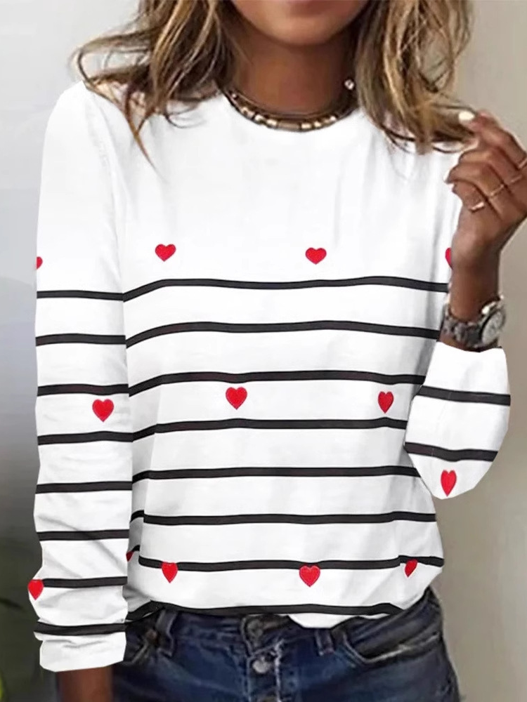 Casual Striped Crew Neck Long Sleeve T-shirt