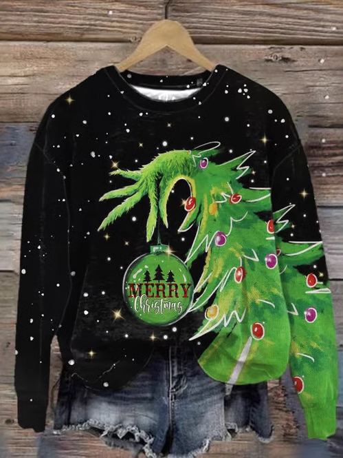 Casual Crew Neck Christmas Sweatshirt