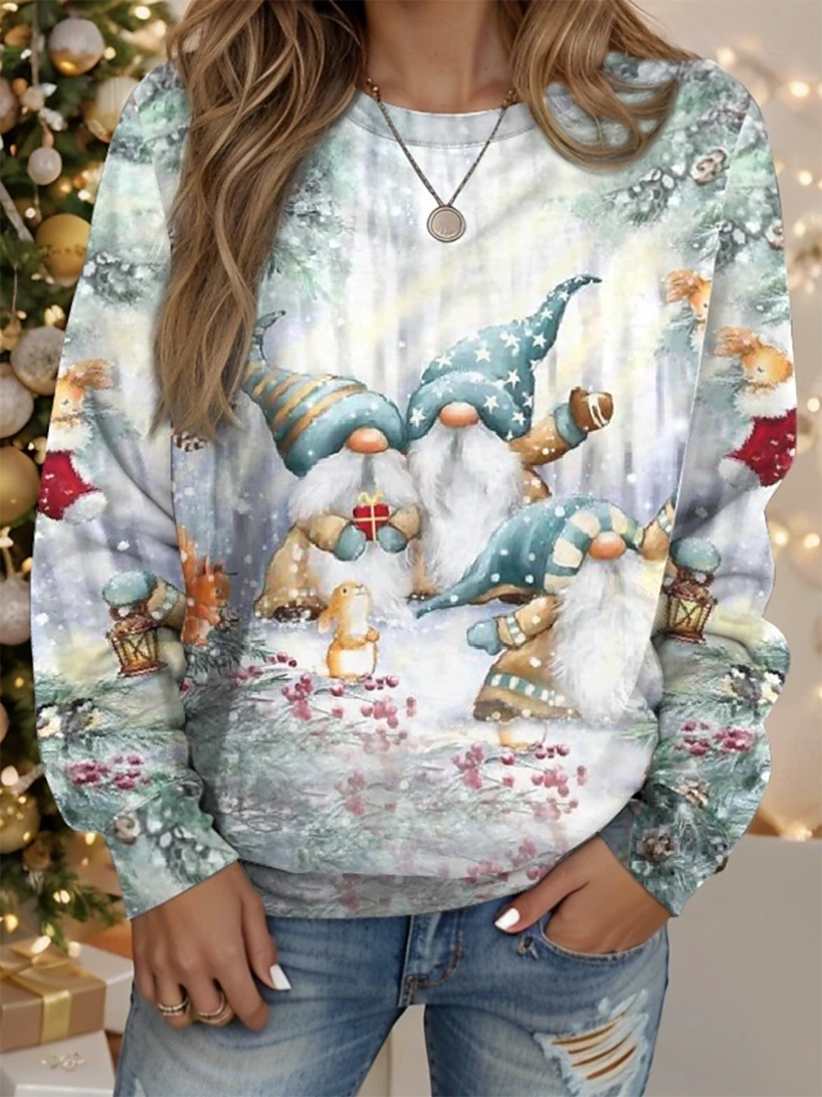 Casual Crew Neck Christmas Sweatshirt