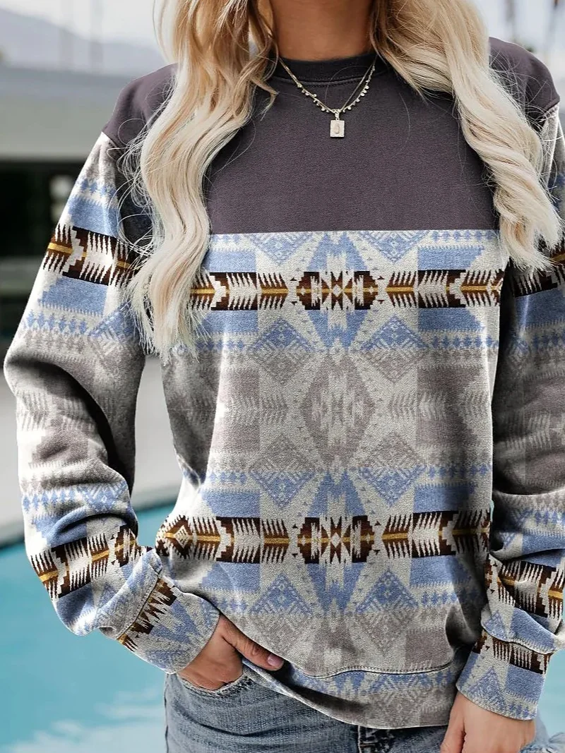 Casual Crew Neck Ethnic Sweatshirt