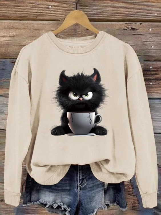 Casual Crew Neck Animal Sweatshirt