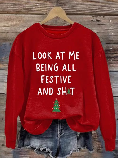 Casual Crew Neck Christmas Sweatshirt