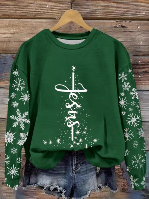 Casual Crew Neck Christmas Sweatshirt