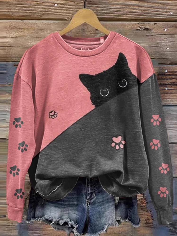 Casual Crew Neck Animal Sweatshirt