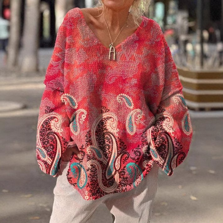 Casual V Neck Floral Sweatshirt