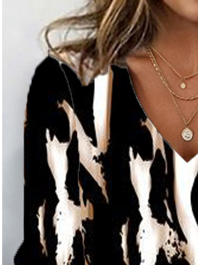 Casual Leopard V Neck Long Sleeve T-shirt