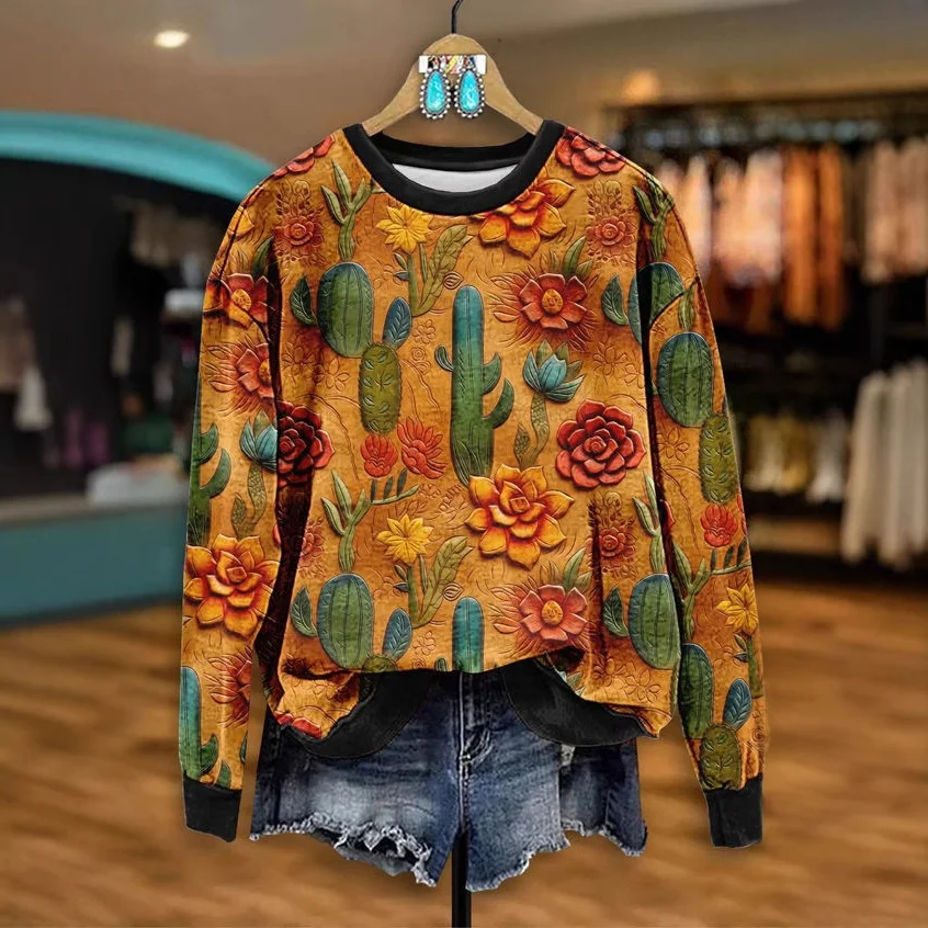 Casual Crew Neck Floral Sweatshirt