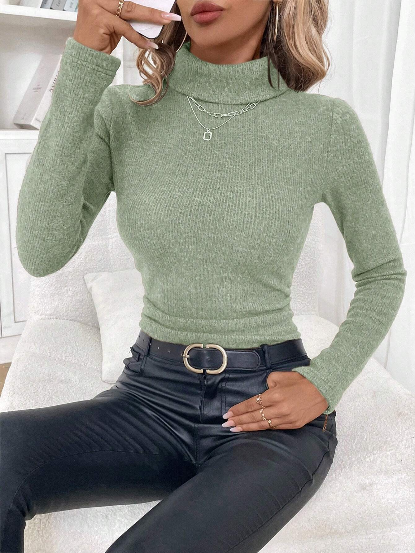 Women Cotton Plain Long Sleeve Comfy Casual Sweater