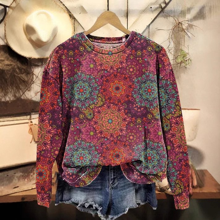 Casual Crew Neck Floral Sweatshirt