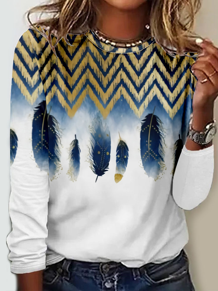 Casual Ethnic Crew Neck Long Sleeve T-shirt