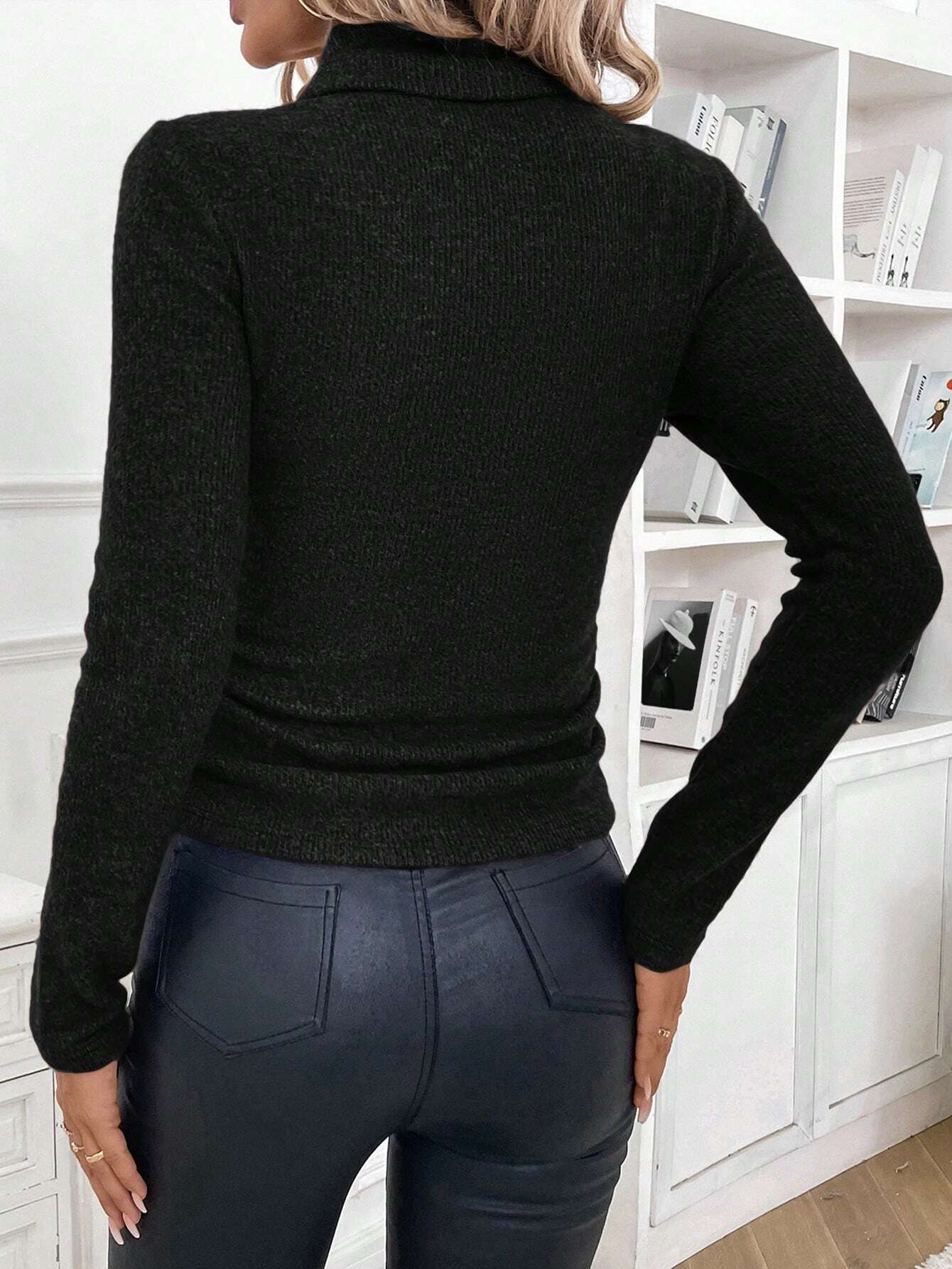 Women Cotton Plain Long Sleeve Comfy Casual Sweater