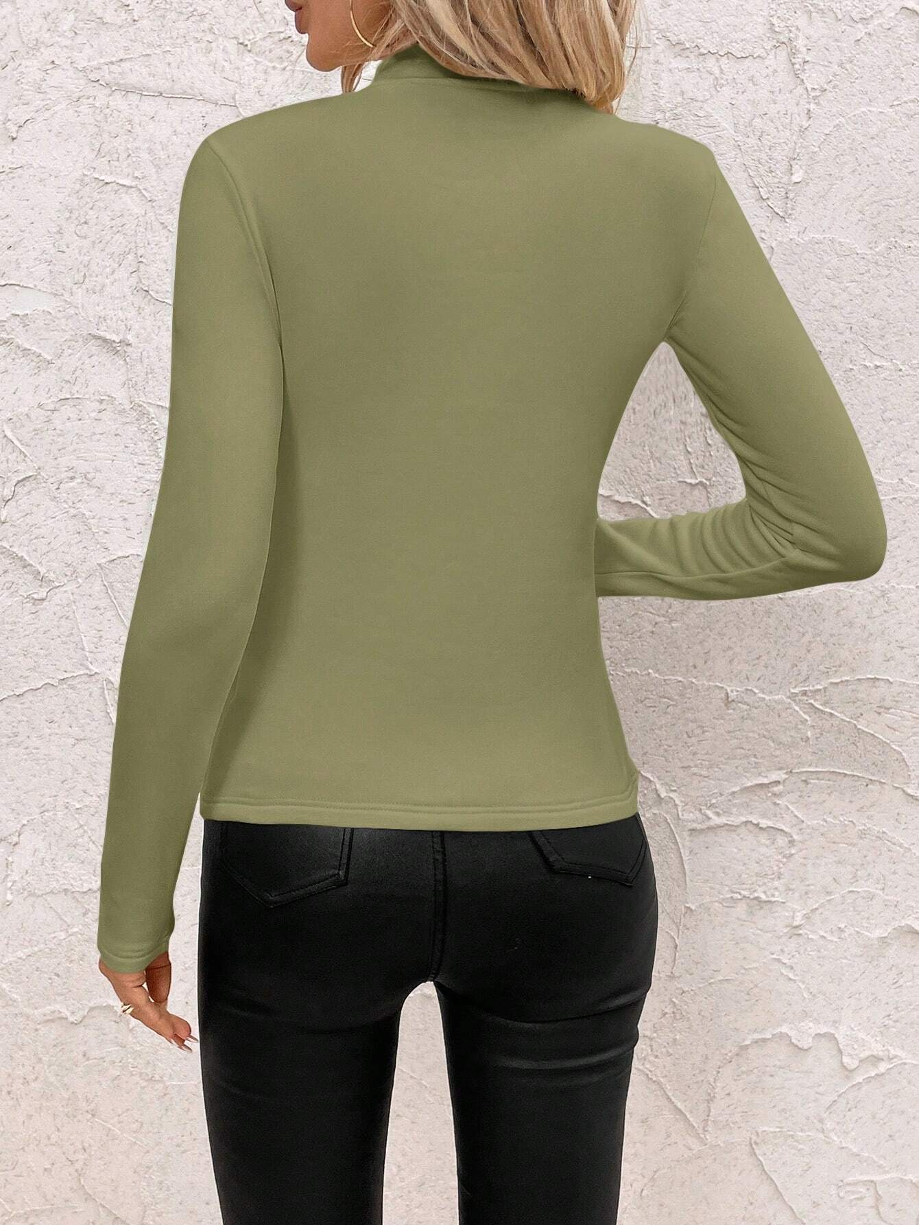 Vintage Plain Mock Neck Long Sleeve T-shirt