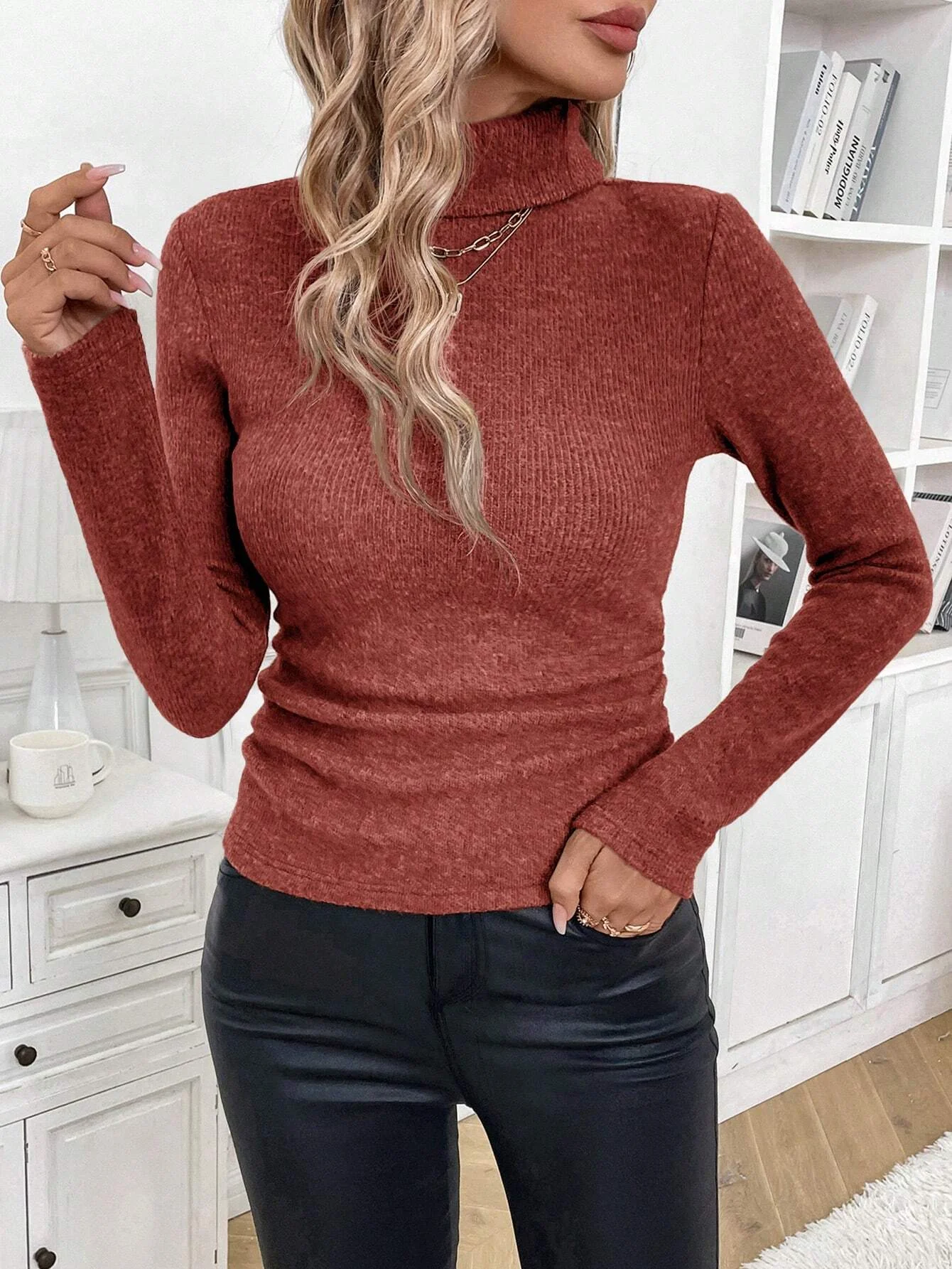 Women Cotton Plain Long Sleeve Comfy Casual Sweater