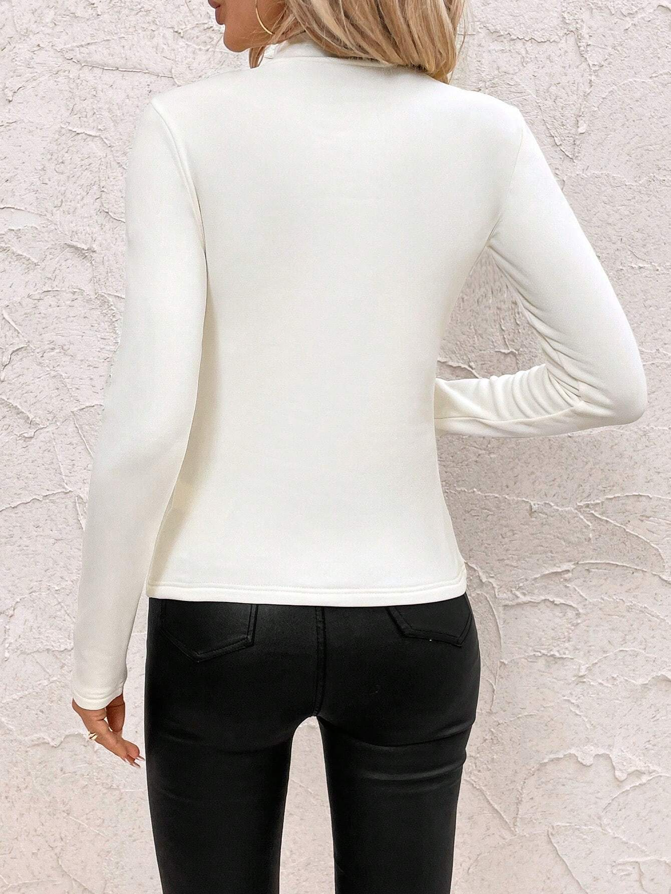 Vintage Plain Mock Neck Long Sleeve T-shirt