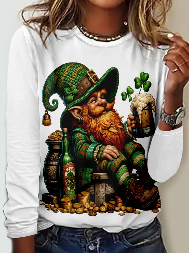 Casual Four-leaf Clover Crew Neck Long Sleeve T-shirt