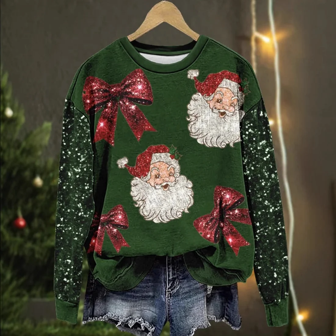 Casual Crew Neck Santa Claus Sweatshirt