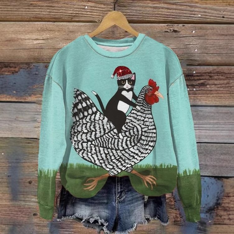 Casual Crew Neck Animal Sweatshirt