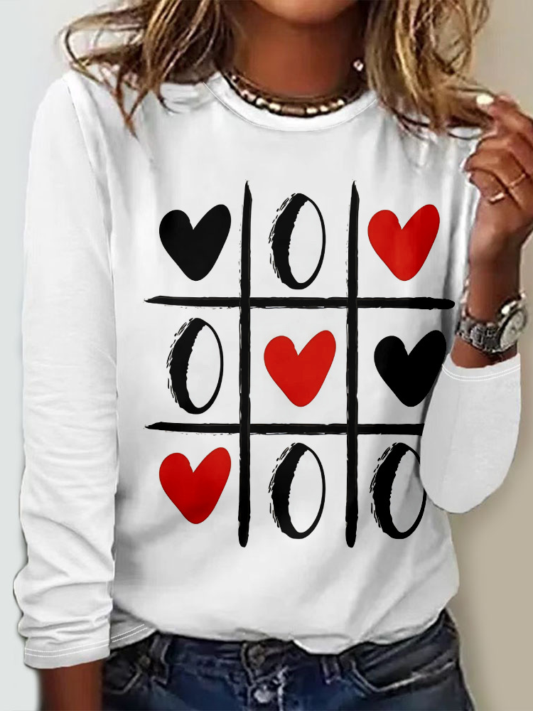 Casual Heart/Cordate Crew Neck Long Sleeve T-shirt