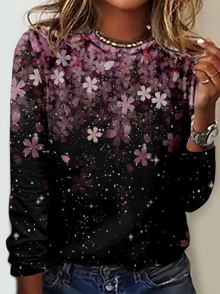 Casual Floral Crew Neck Long Sleeve T-shirt