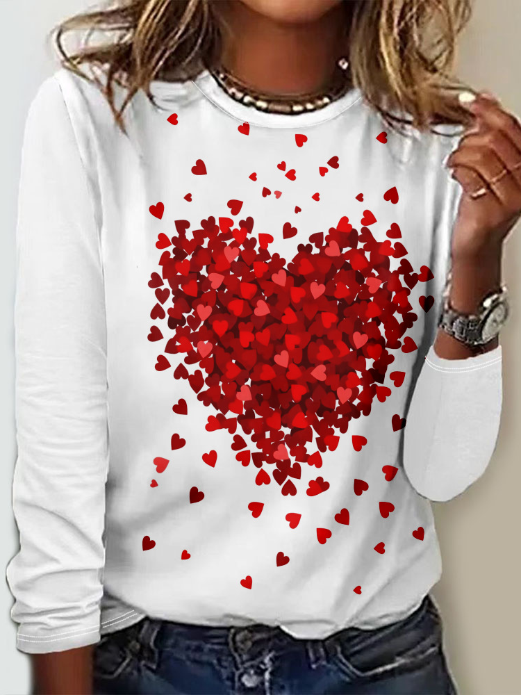 Casual Heart/Cordate Crew Neck Long Sleeve T-shirt