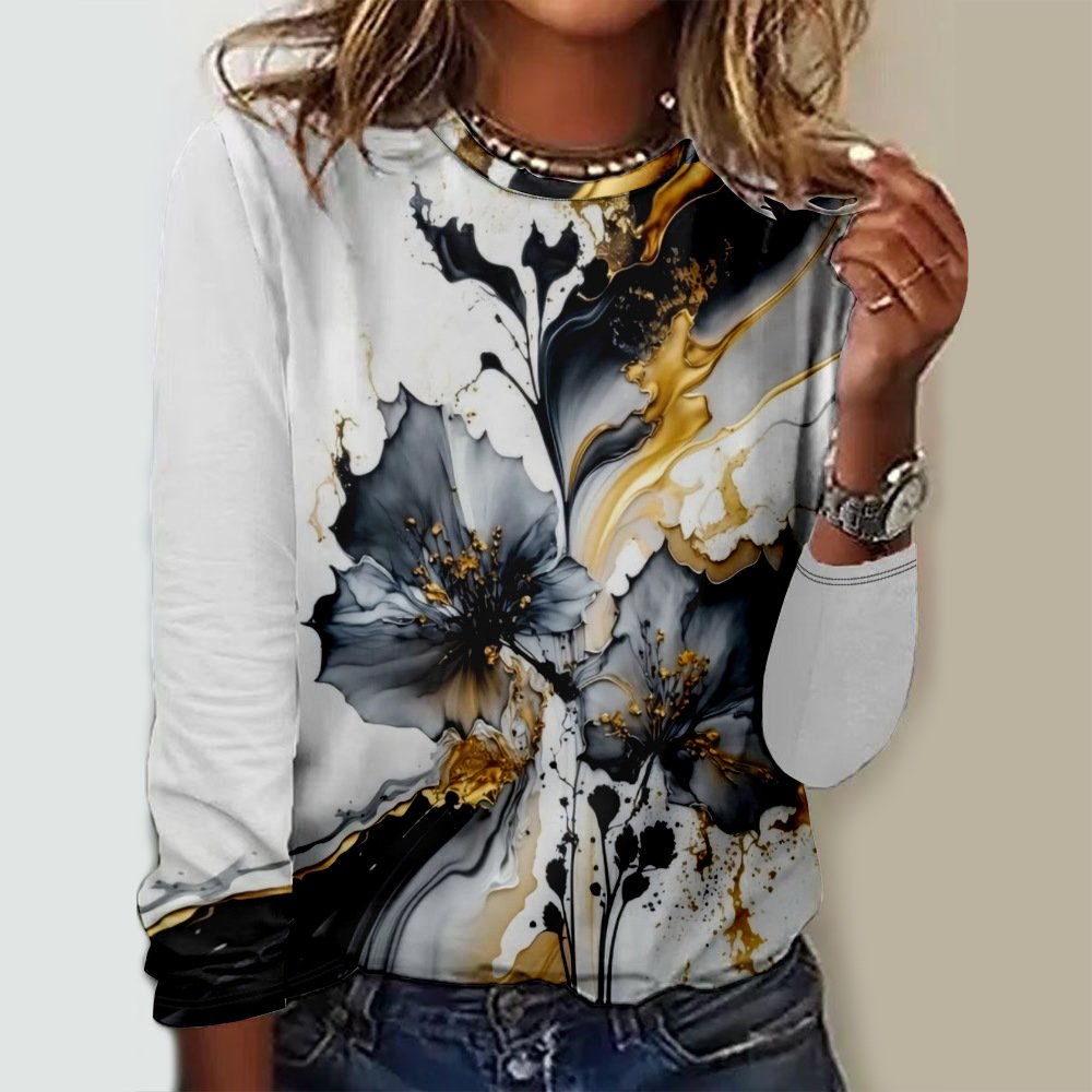 Casual Ethnic Crew Neck Long Sleeve T-shirt