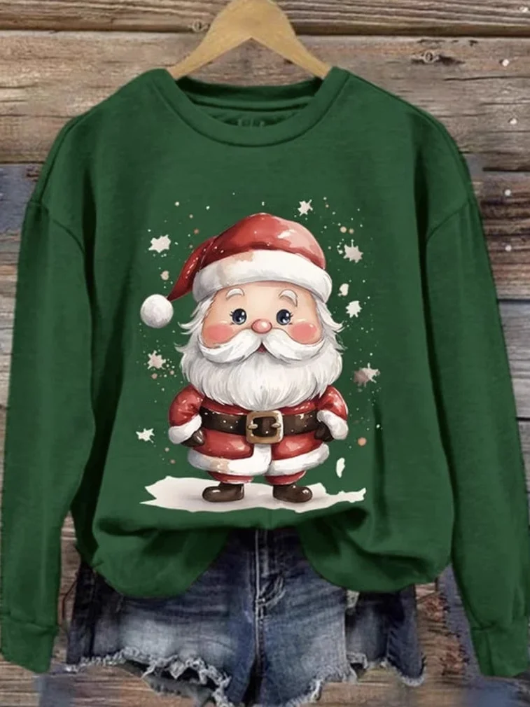 Casual Crew Neck Santa Claus Sweatshirt