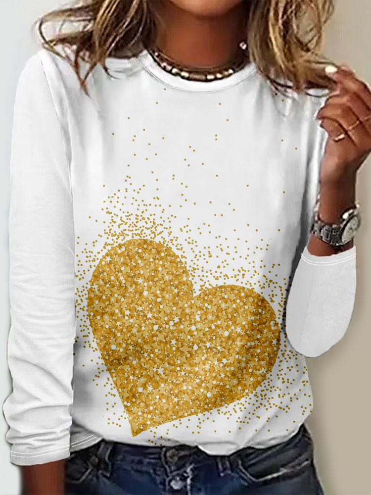 Casual Heart/Cordate Crew Neck Long Sleeve T-shirt