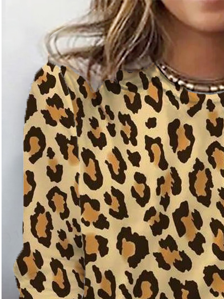 Casual Leopard Crew Neck Long Sleeve T-shirt