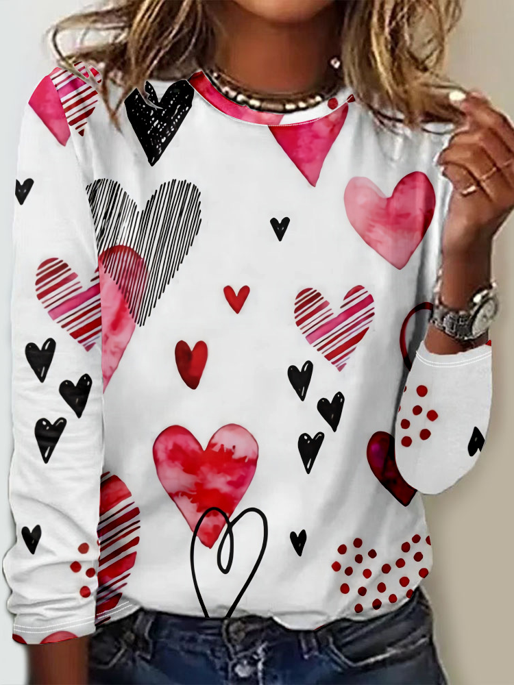 Casual Heart/Cordate Crew Neck Long Sleeve T-shirt