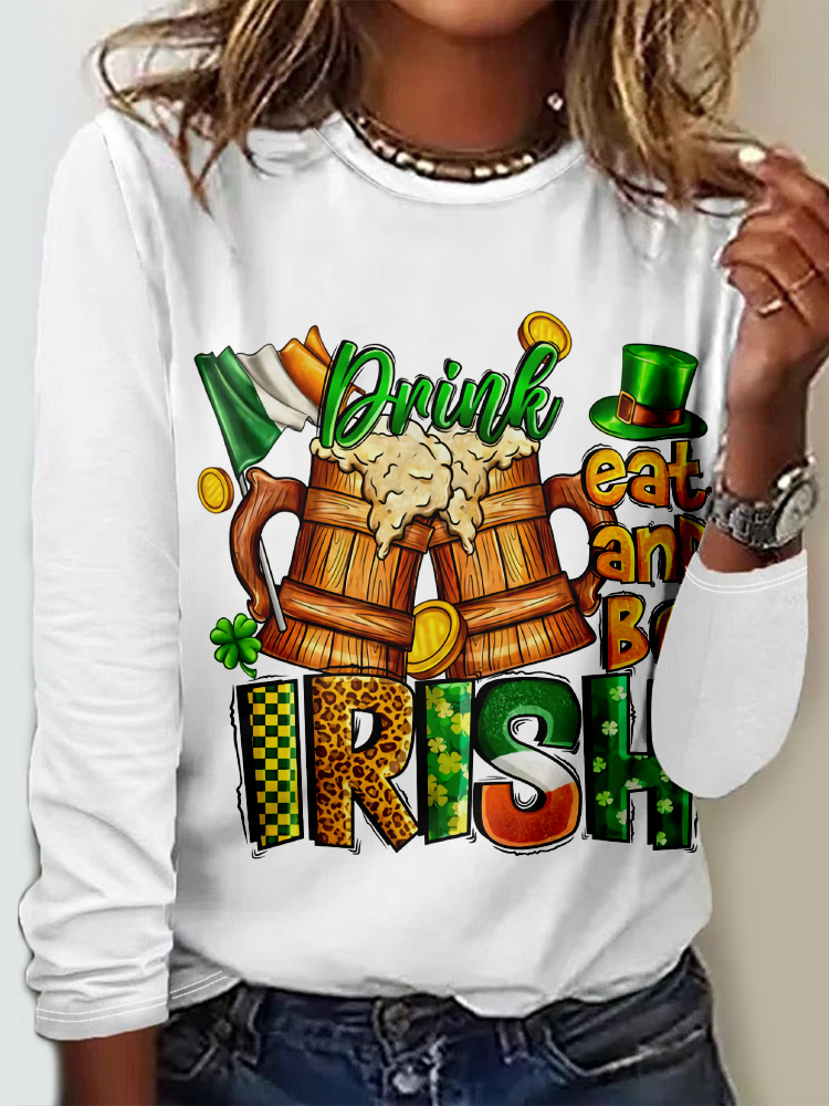 Casual Four-leaf Clover Crew Neck Long Sleeve T-shirt