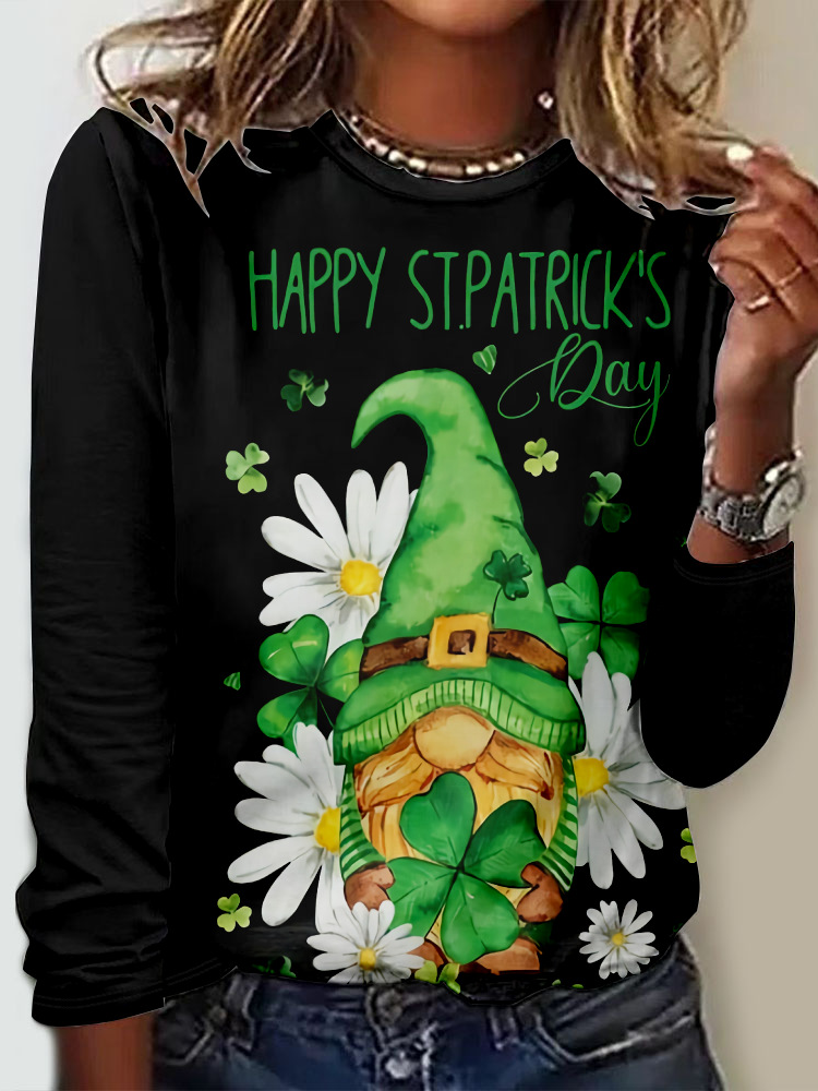 Casual Four-leaf Clover Crew Neck Long Sleeve T-shirt