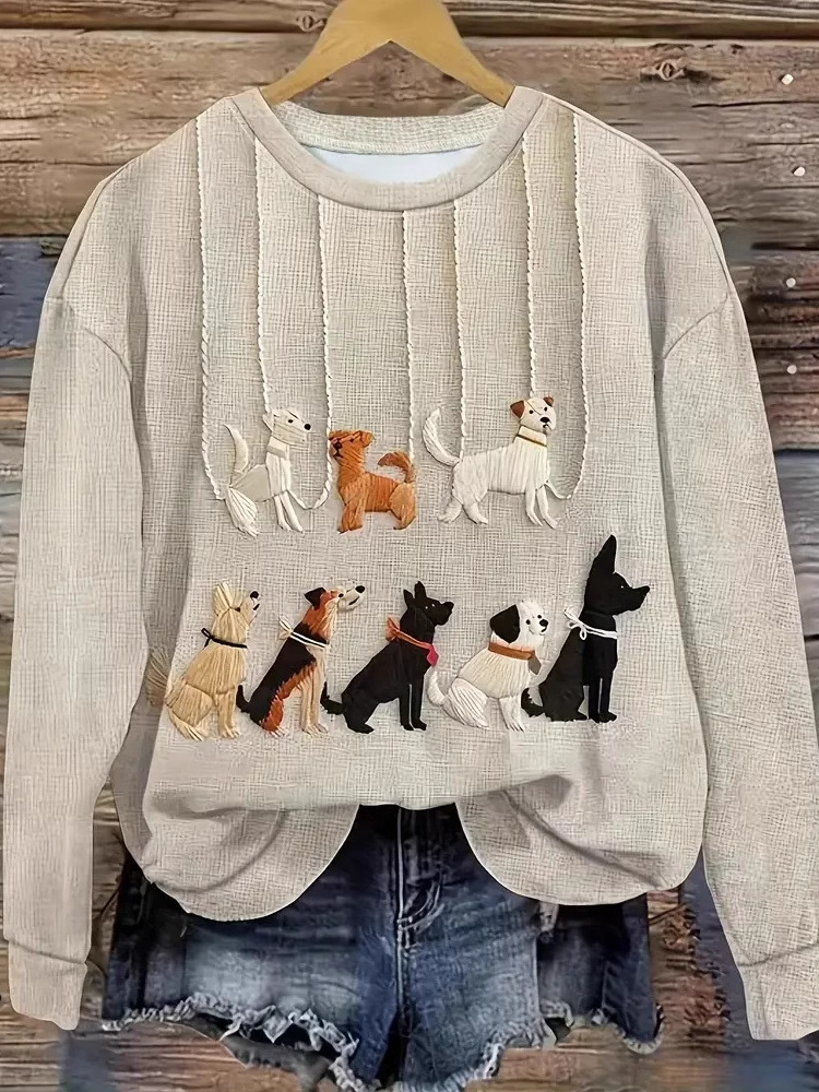 Casual Crew Neck Animal Sweatshirt