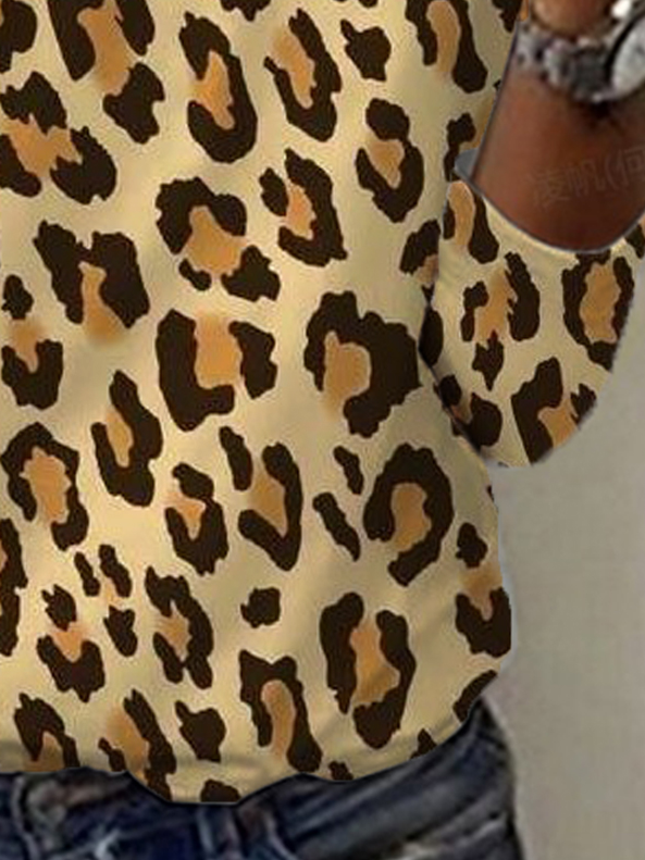 Casual Leopard Crew Neck Long Sleeve T-shirt