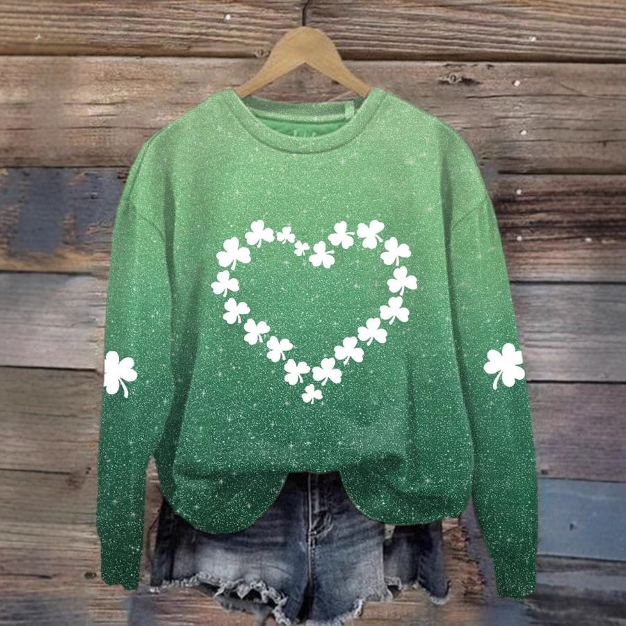 Casual Crew Neck Four-leaf Clover Sweatshirt