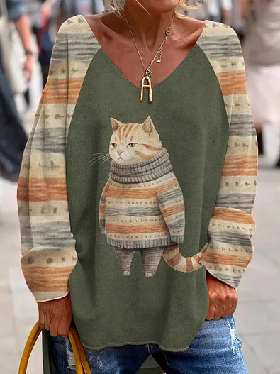 Casual V Neck Animal Sweatshirt