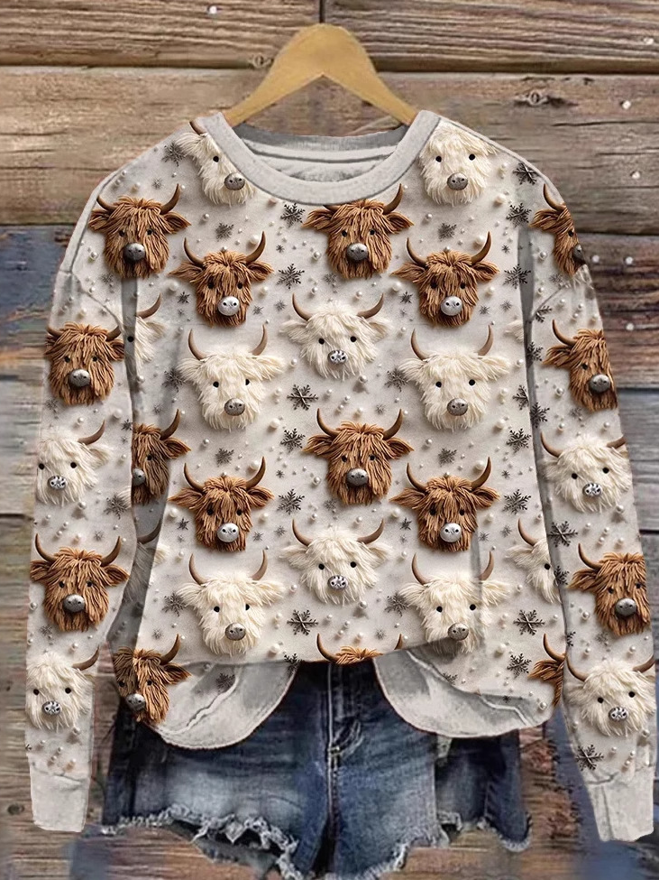 Casual Crew Neck Animal Sweatshirt