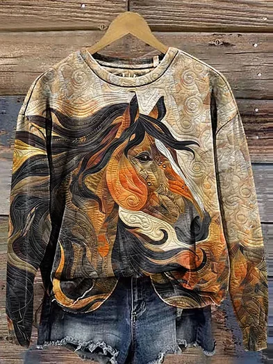 Casual Crew Neck Animal Sweatshirt