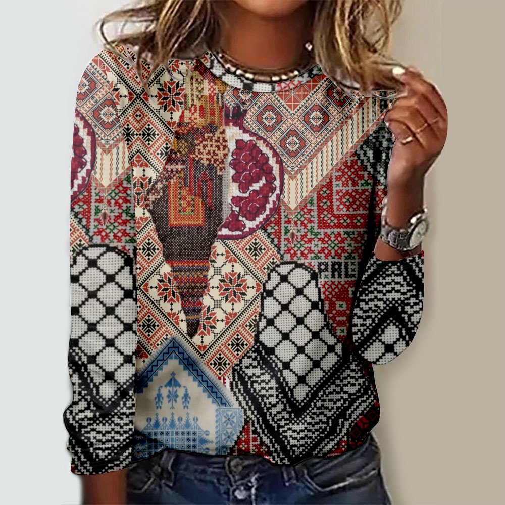 Casual Geometric Crew Neck Long Sleeve T-shirt