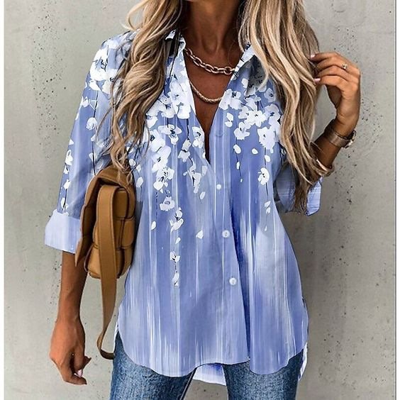 Shirt Collar Long Sleeve Striped Regular Loose Shirt For Women