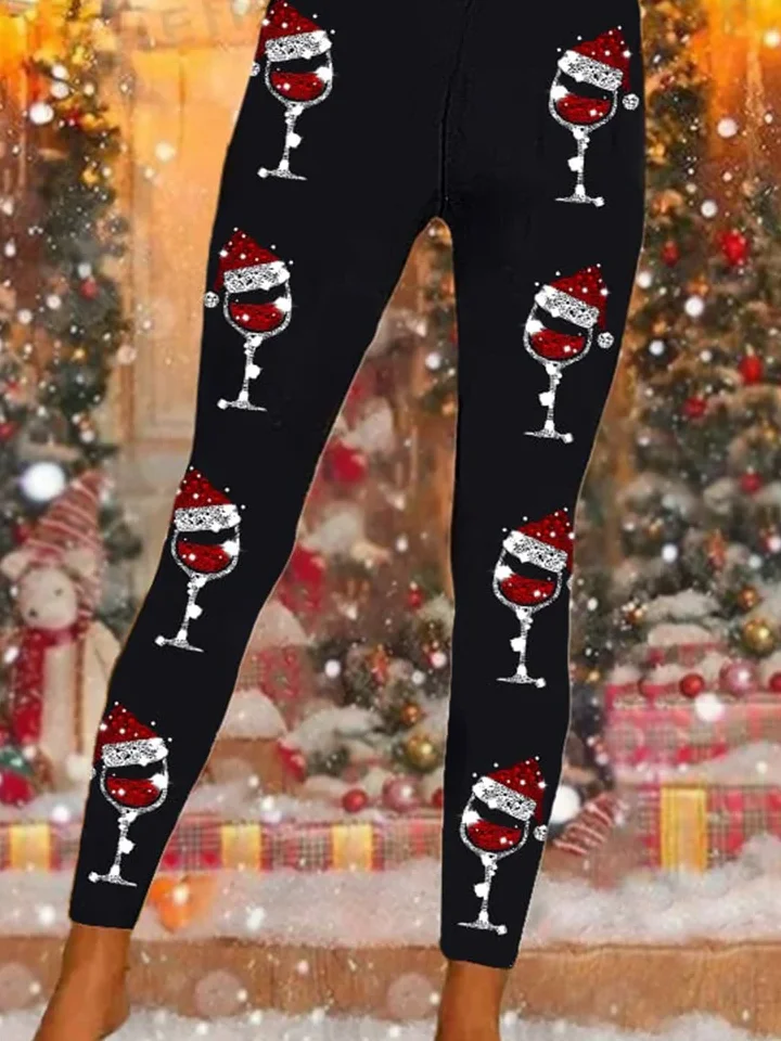 Casual Christmas Wine Glass Long Leggings