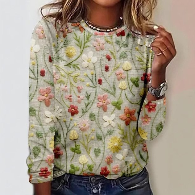 Casual Geometric Crew Neck Long Sleeve T-shirt