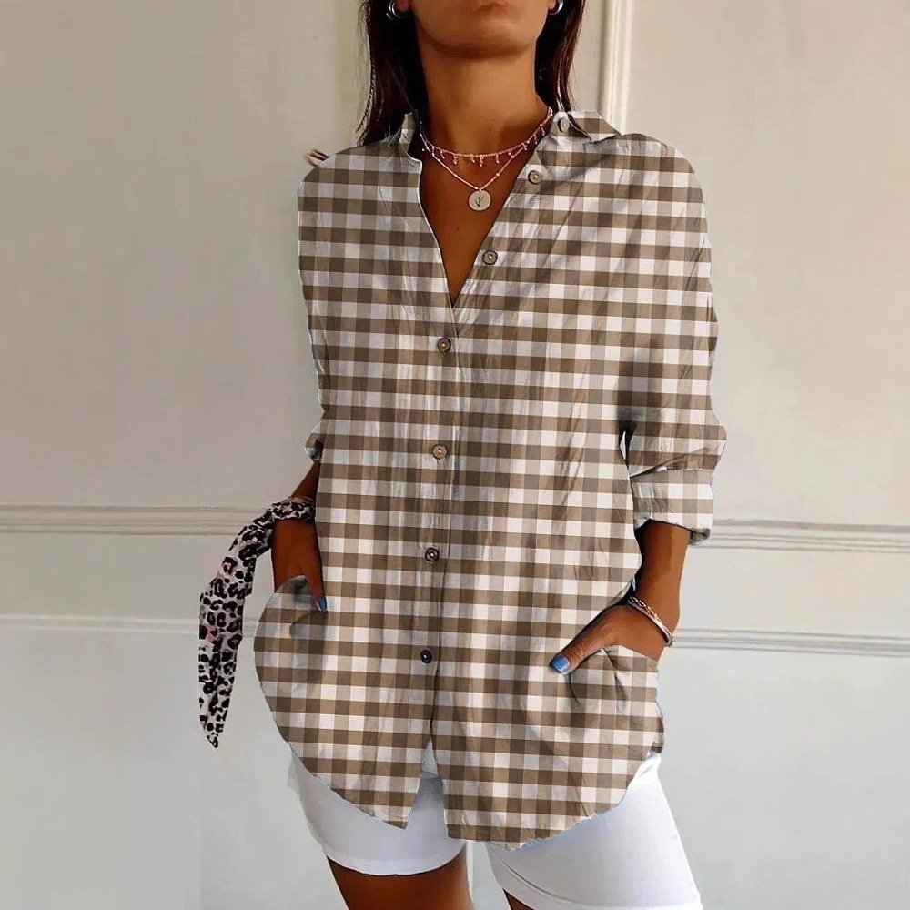 Shirt Collar Long Sleeve Striped Regular Loose Shirt For Women