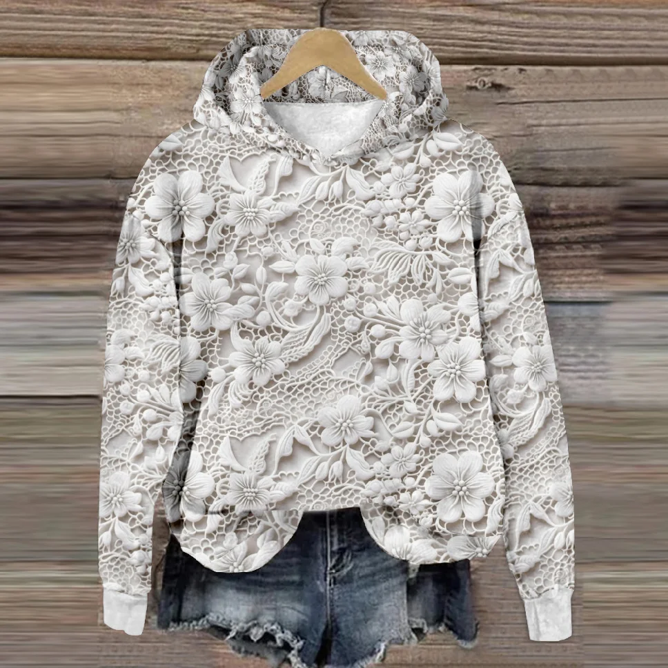 Casual Hoodie 3D Floral Art Printing Loose Sweatshirt