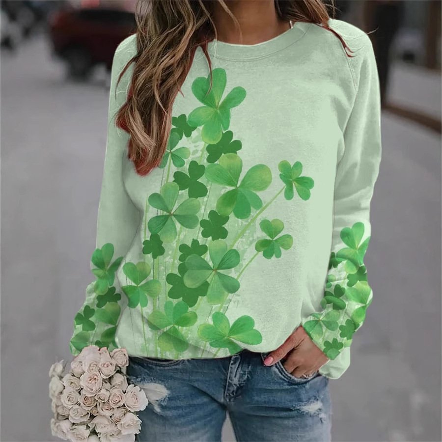 Casual Crew Neck Four-leaf Clover Sweatshirt