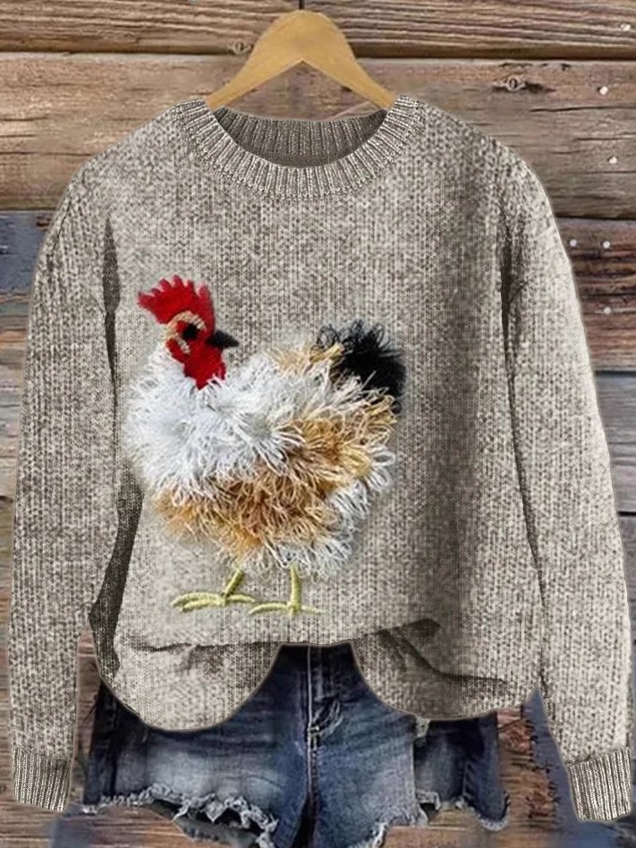 Casual Crew Neck Animal Sweatshirt