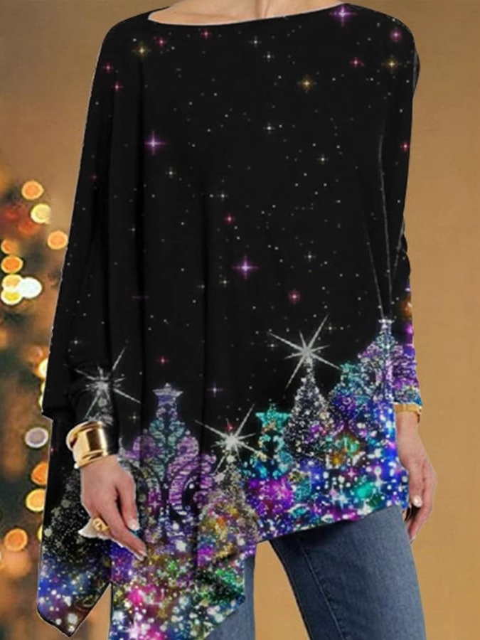 Crew Neck Long Sleeve Floral Regular Micro-Elasticity Loose Blouse For Women