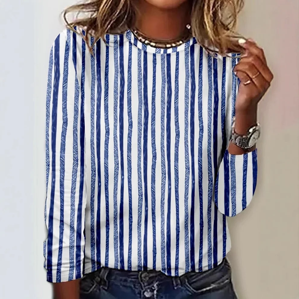 Casual Striped Crew Neck Long Sleeve T-shirt