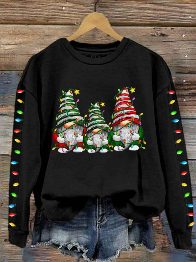 Casual Crew Neck Christmas Santa Claus Pattern Sweatshirt