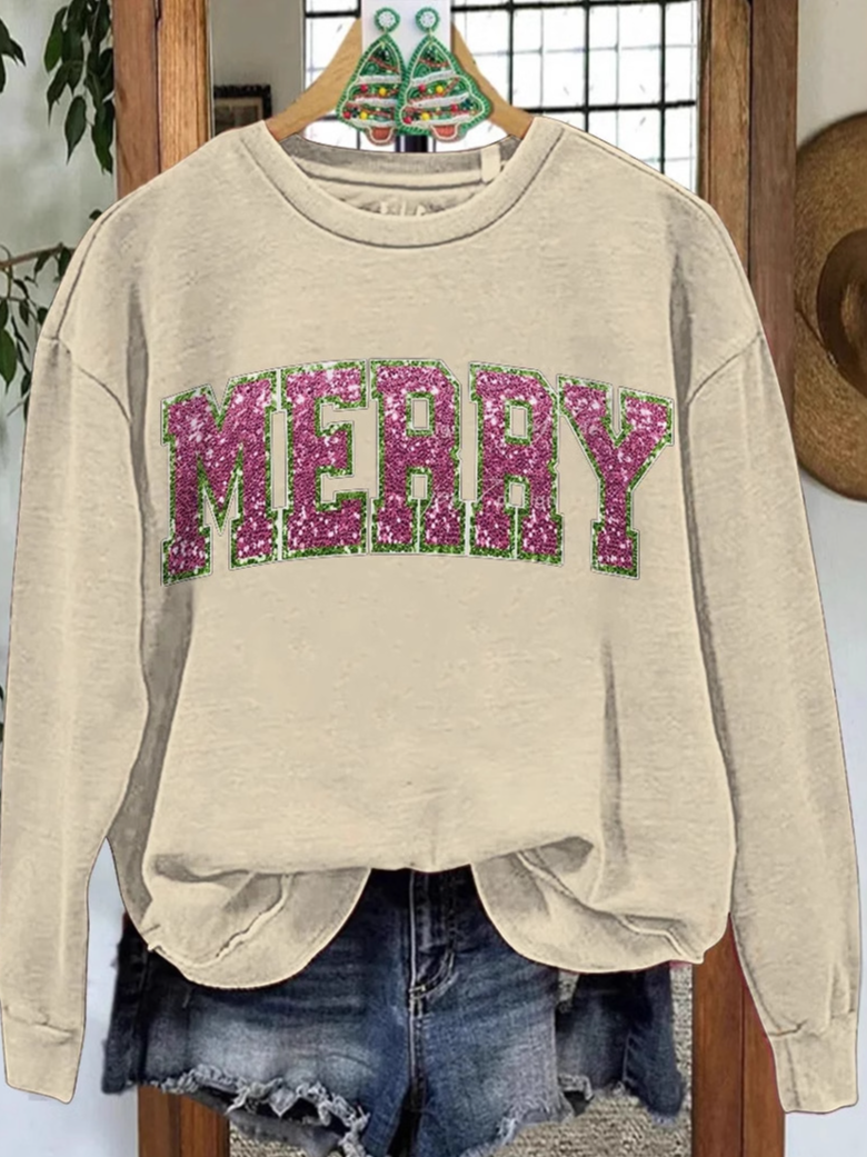 Casual Crew Neck Christmas Sweatshirt